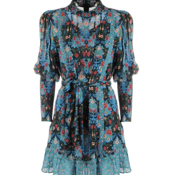 Farm Rio Arabesque Floral Long-Sleeve High-Neck Mini Dress - Picture 6 of 16